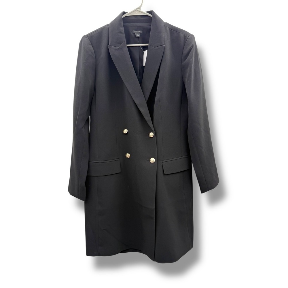 Ann Taylor NWT Black Longline Blazer Women's Size 10 Gold Button Double Breasted